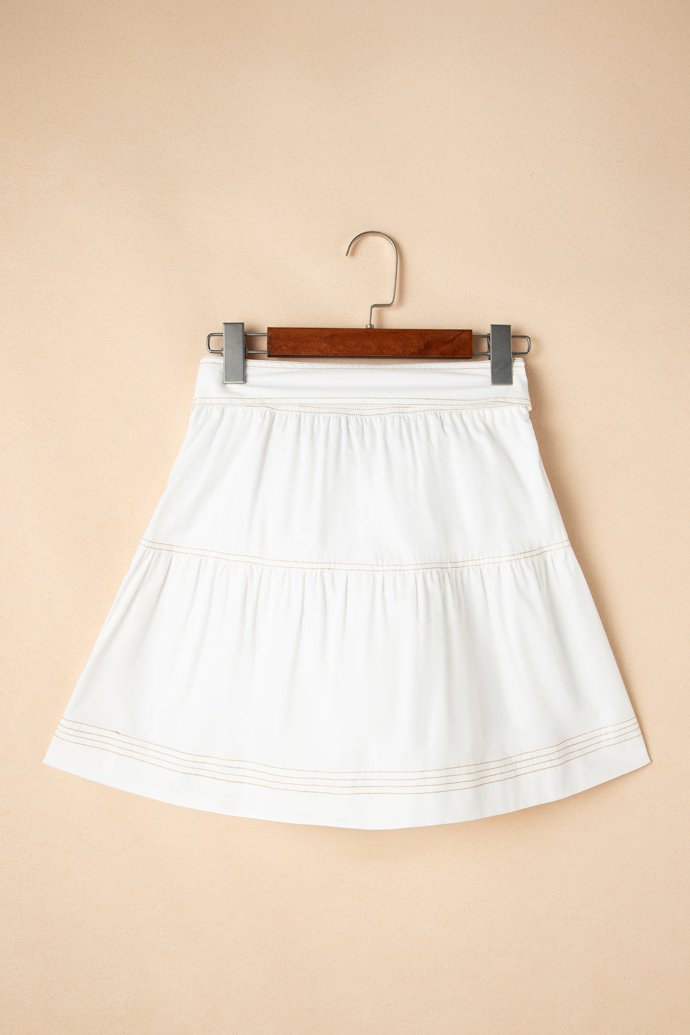 White Contrast Stitching Trim Knotted High Waist A-Line Mini Skirt- Women