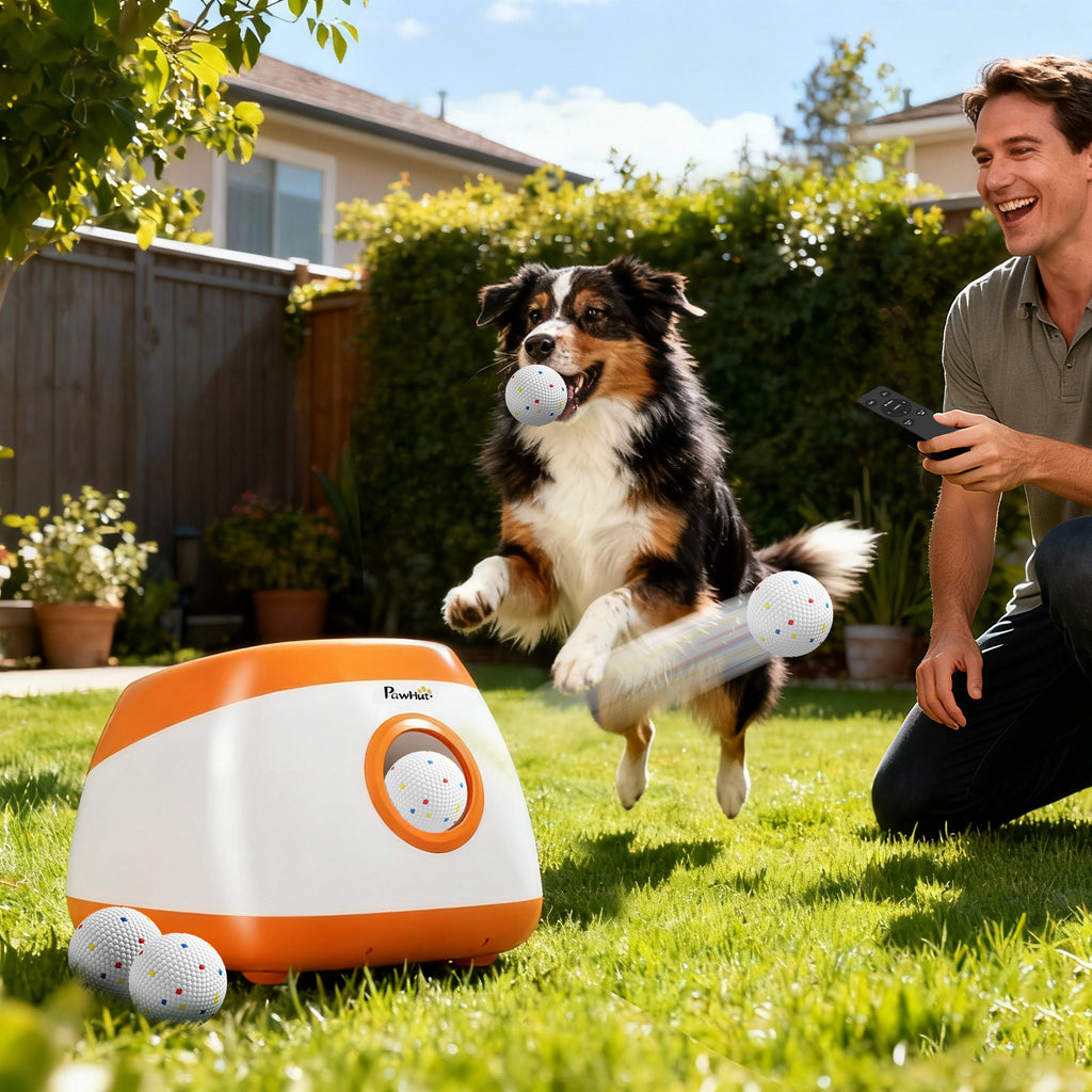 Automatic Dog Ball Launcher with 26-79 FT Distance, Automatic Ball Launcher for Medium and Large Dogs, Orange Orange 384x380x305 mm