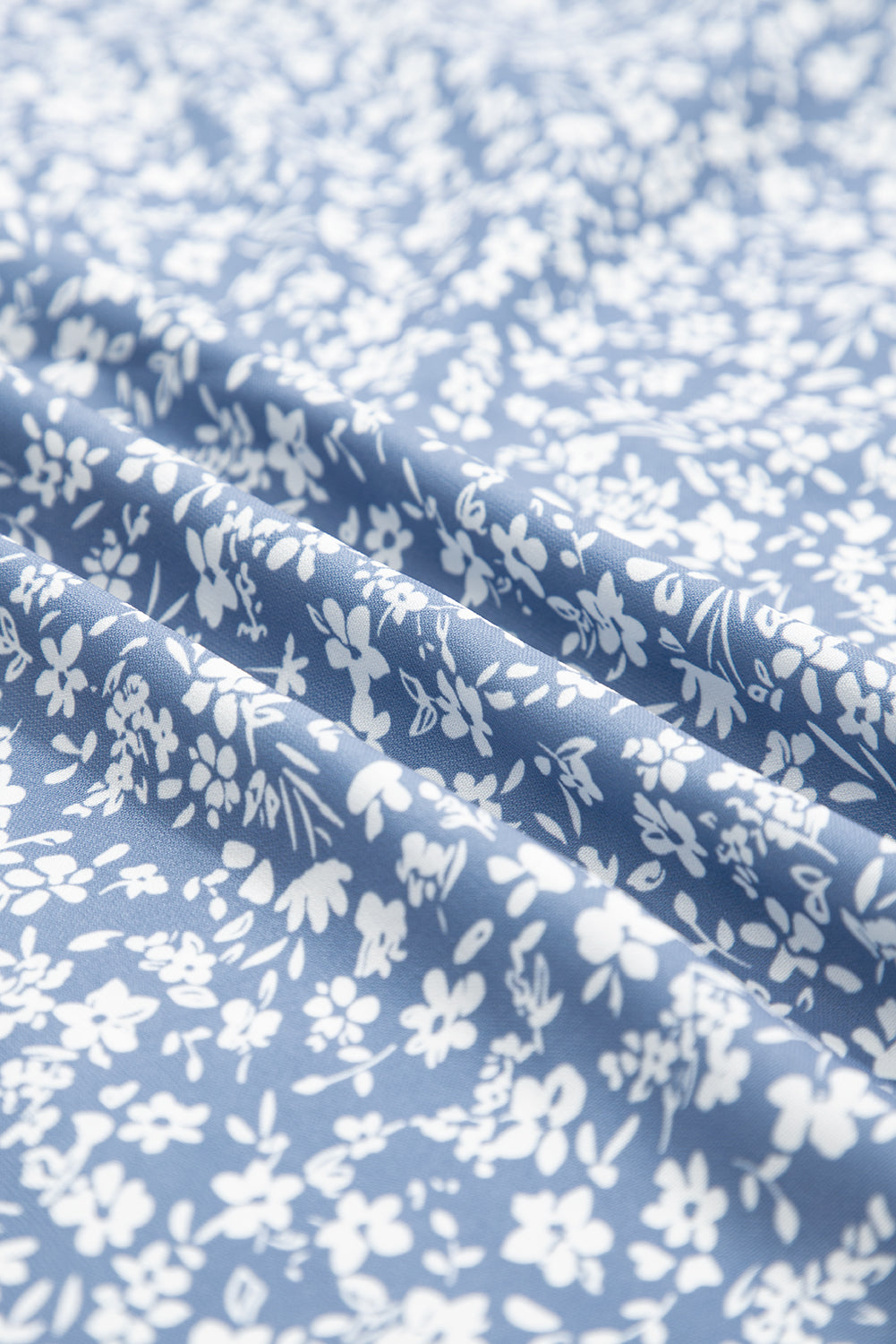 Sky Blue Boho Floral High Waist Long Skirt with Side Split- Women