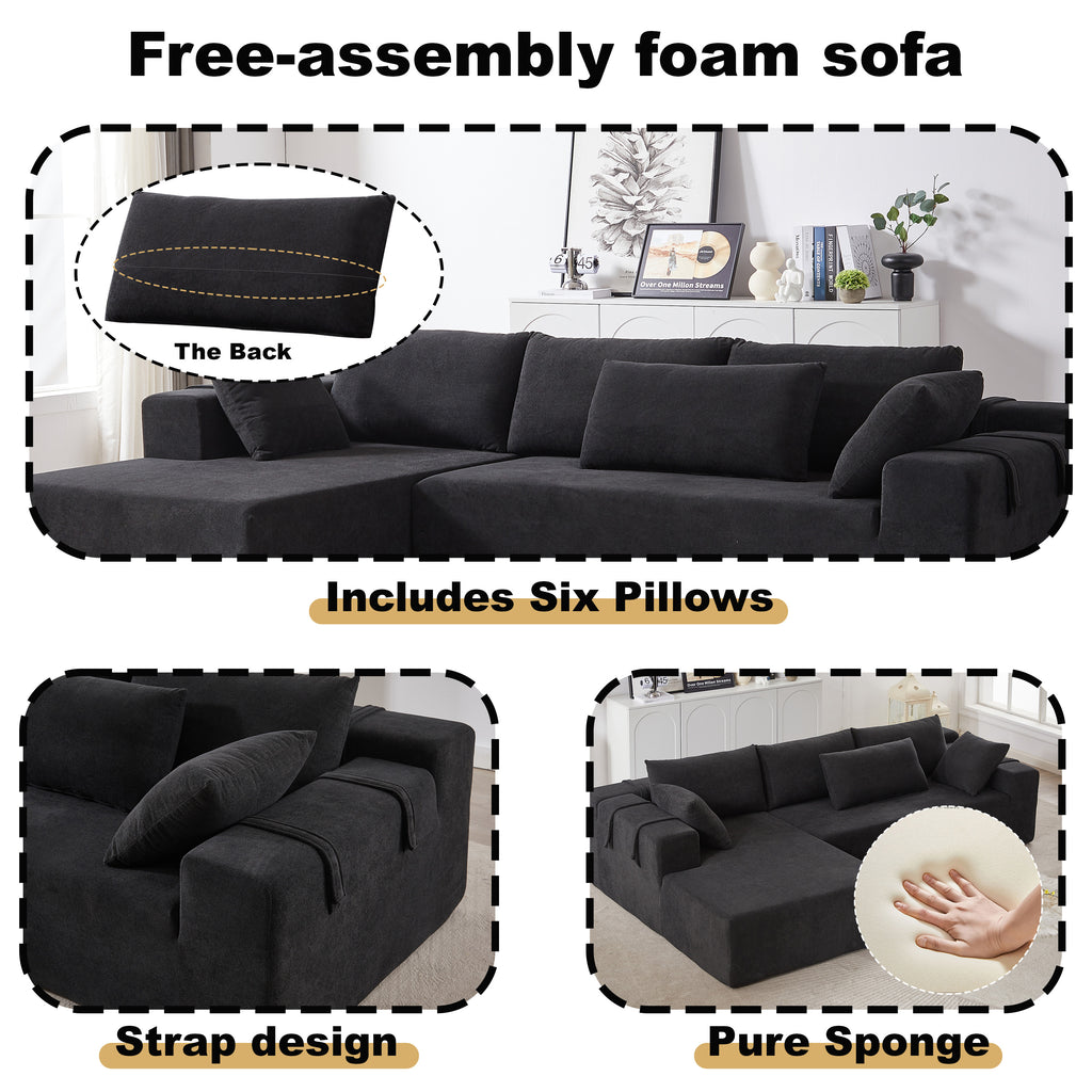 Modern Chenille Upholstered Sectional Sofa Couch Set,Modular 108' L Shaped Sectional Living Room Sofa Set With 6 Pillows,Free Combination Sofa Couch for Living Room,Bedroom(Left Chaise)W834P240009