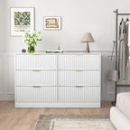 Modern 6-Drawer Dresser, Chest of Drawers for Bedroom, Living Room, Hallway, and Entryway - Large Storage Cabinet, White,Drawer panel with wavy patterns