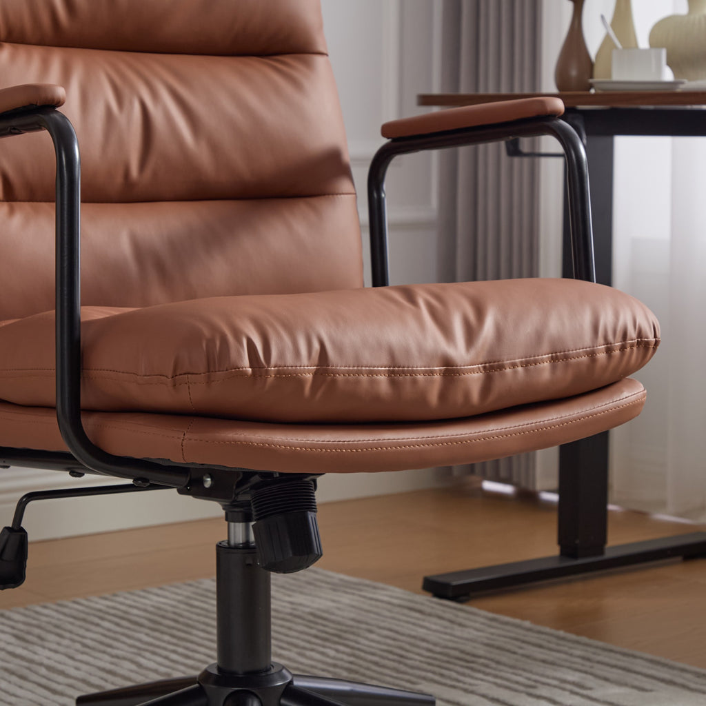 Office Chair,Mid Back Home Office Desk Task Chair with Wheels and Arms Ergonomic PU Leather Computer Rolling Swivel Chair with Padded Armrest,The back of the chair can recline 40° (Brown),SW1741BR