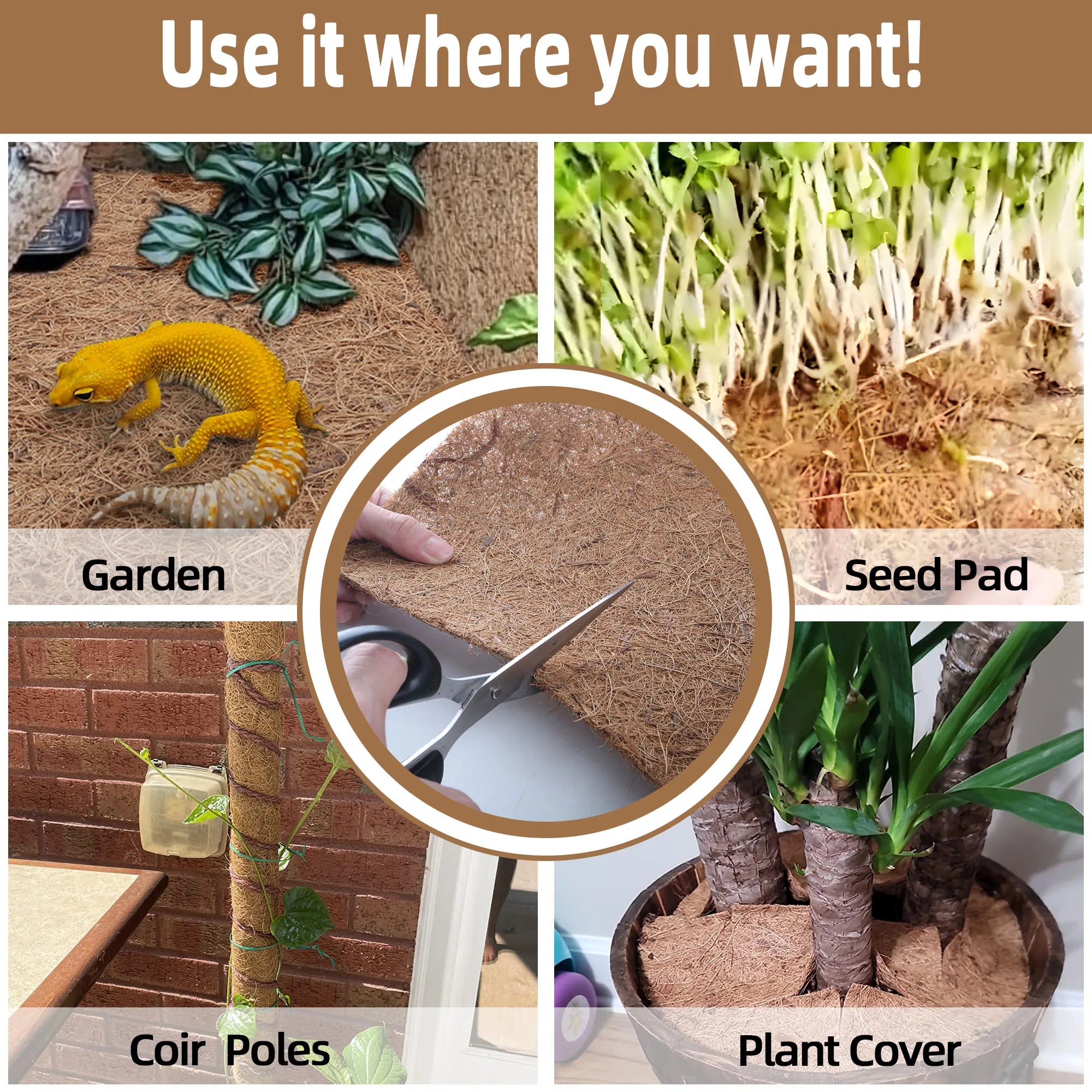 Coco Liner Roll, 16 x 160 Inch Coconut Fiber Liners for Planter Window Box Flower Basket, Reptile Carpet, Garden Decoration