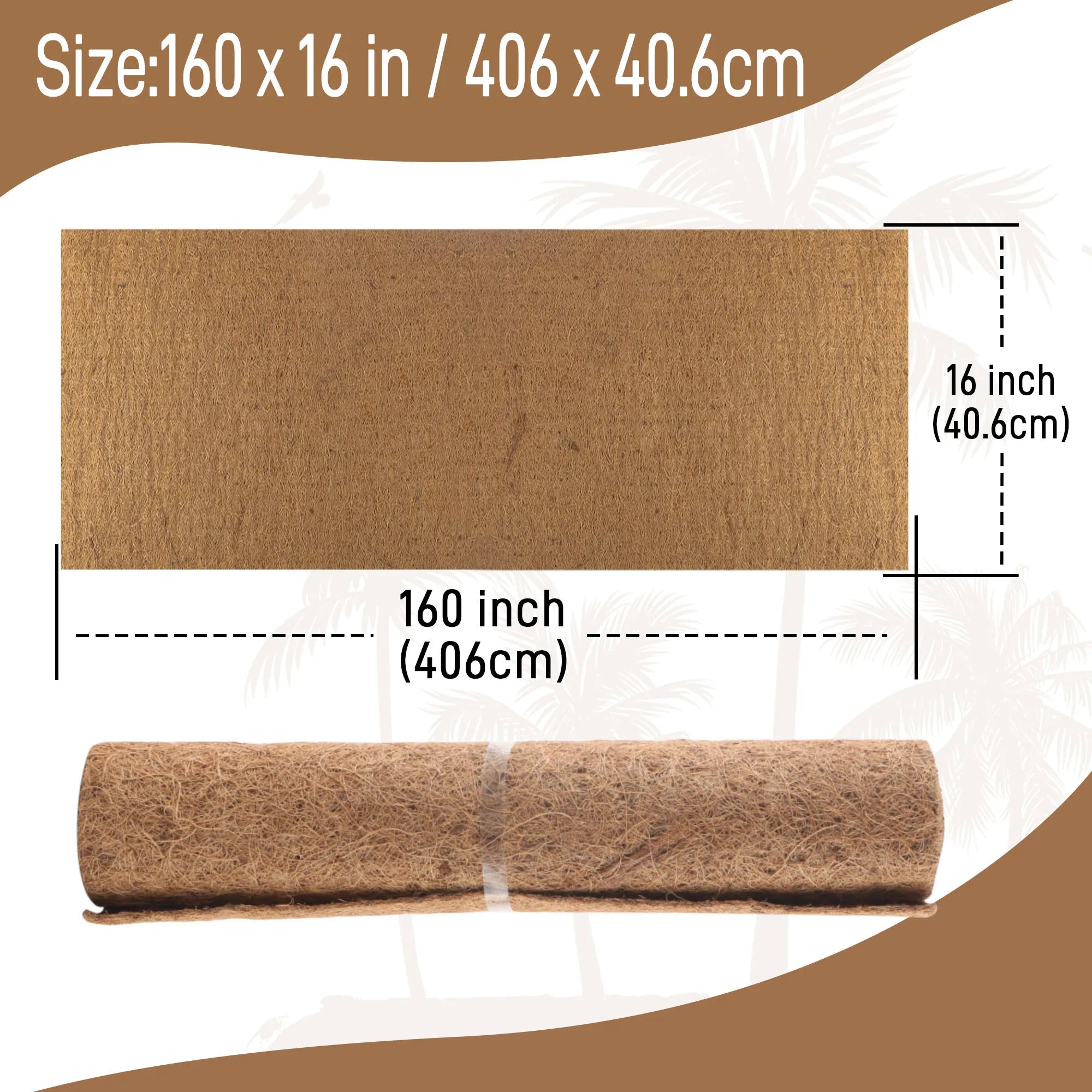 Coco Liner Roll, 16 x 160 Inch Coconut Fiber Liners for Planter Window Box Flower Basket, Reptile Carpet, Garden Decoration
