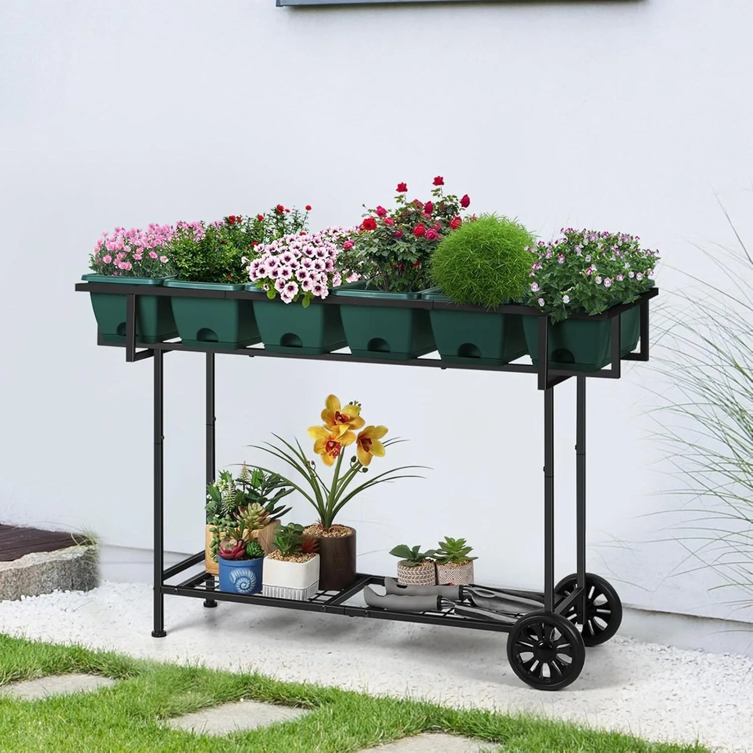 43x17x29 Plastic Garden Bed w/Wheels+Storage | Raised Planter for Vegetables & Flowers | Backyard/Patio/Balcony