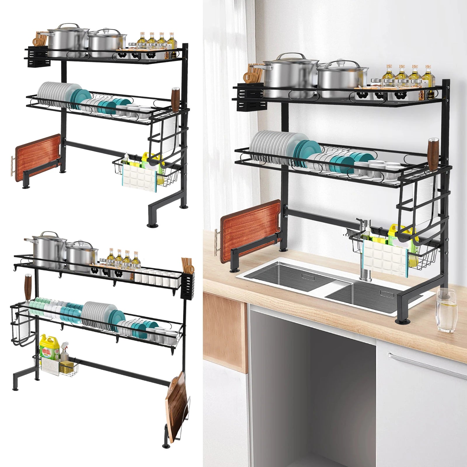 62/82cm Sink Storage Rack - Durable, Space-Saving Design for Organizing Kitchen Essentials