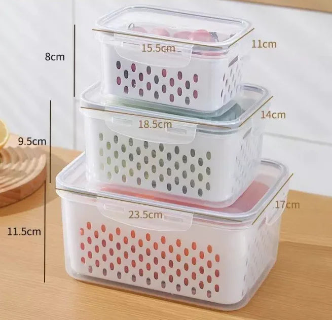 Fruit Storage Containers for Fridge Produce Containers with Removable Fruit Washing Bowl with Strainer for Salad Berry Lettuce 3pcs