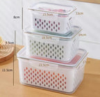 Fruit Storage Containers for Fridge Produce Containers with Removable Fruit Washing Bowl with Strainer for Salad Berry Lettuce 3pcs