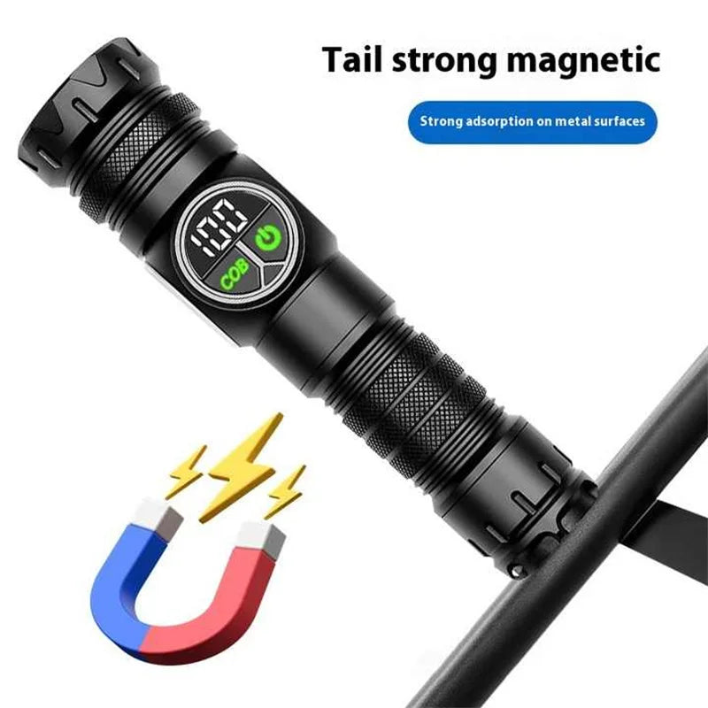 High Strong Power LED Flashlights USB Rechargeable Magnetic Tactical Torch With COB Side Light Camping Fishing Zoom Lantern