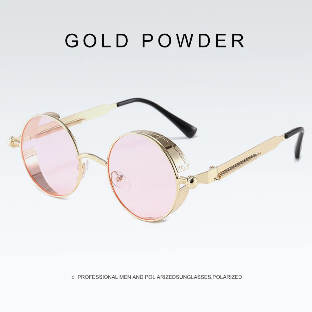 2020 NEW Vintage Steampunk Sunglasses Round Punk Alloy Metal Retro Red Sun Glasses Women Goggles Men Gothic Style Shades Color 12 Punk Sunglasses