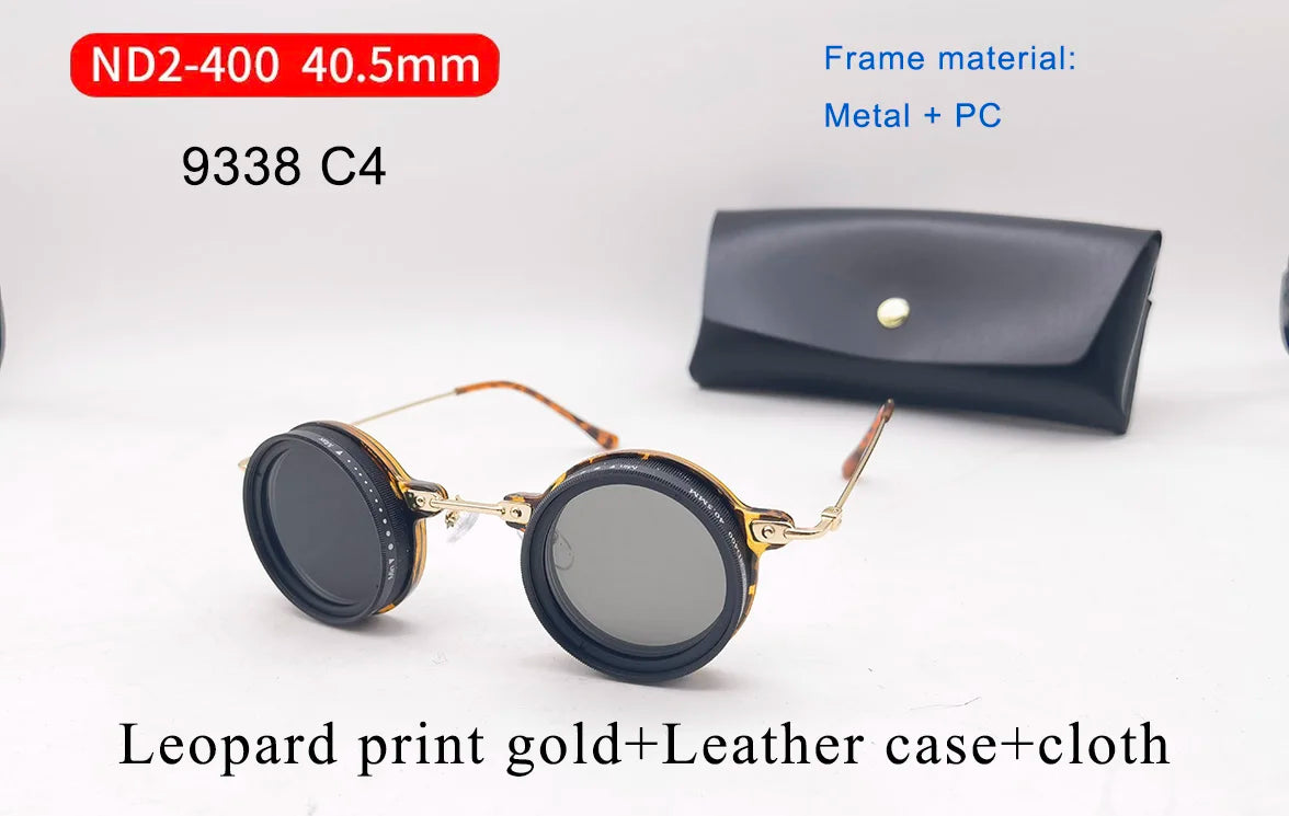 Handmade ND9 adjustable dimming sunglasses Retro Punk round men's outdoor fishing UV400 polarized driving sunglasses for women 9338-C4