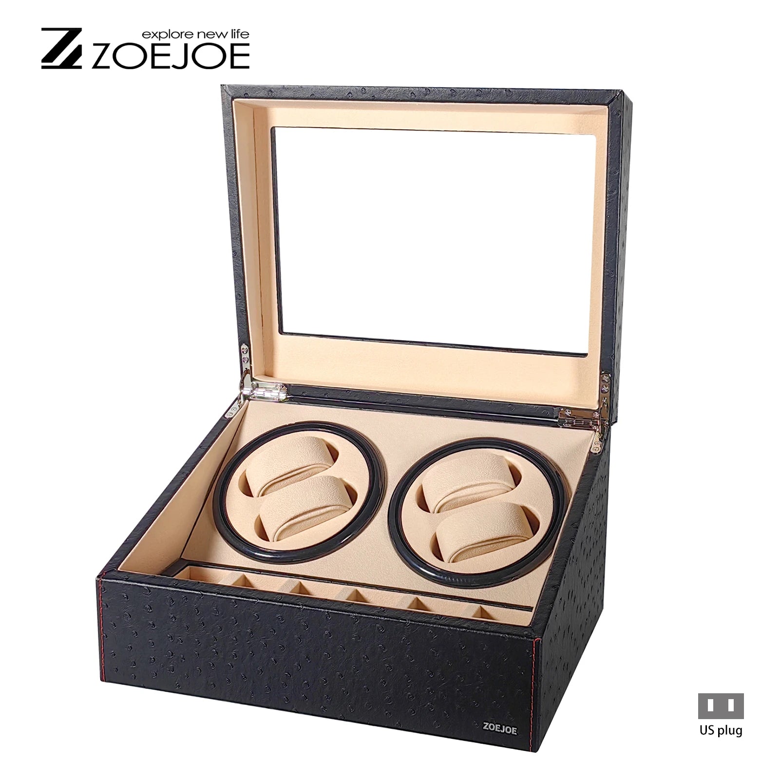 Automatic Watch Winder 4+6 Slots USB Plug Watch Winder WIth Quiet Motor PU Leather Watch Storage Box Best Gifts Ostrich pattern United States