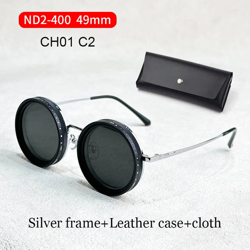 Handmade ND9 adjustable dimming sunglasses Retro Punk round men's outdoor fishing UV400 polarized driving sunglasses for women CH01 C2 49mm camera