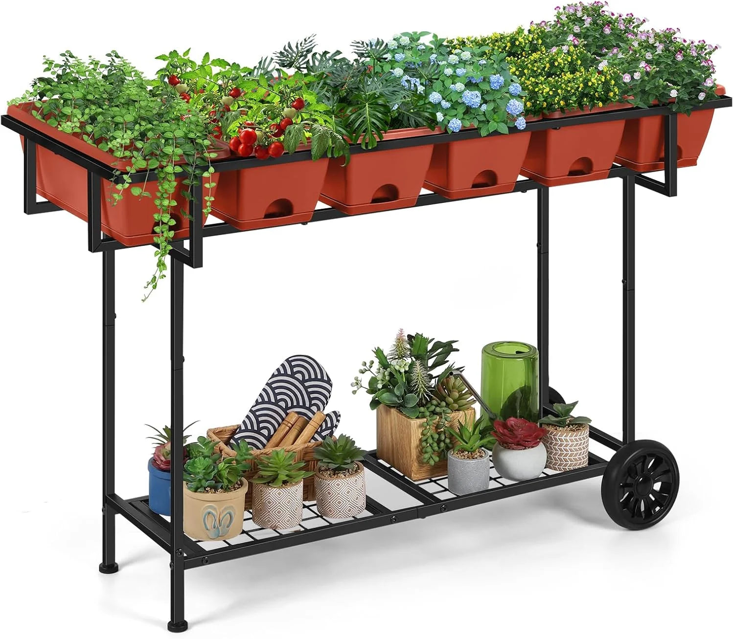 43x17x29 Plastic Garden Bed w/Wheels+Storage | Raised Planter for Vegetables & Flowers | Backyard/Patio/Balcony United States Red