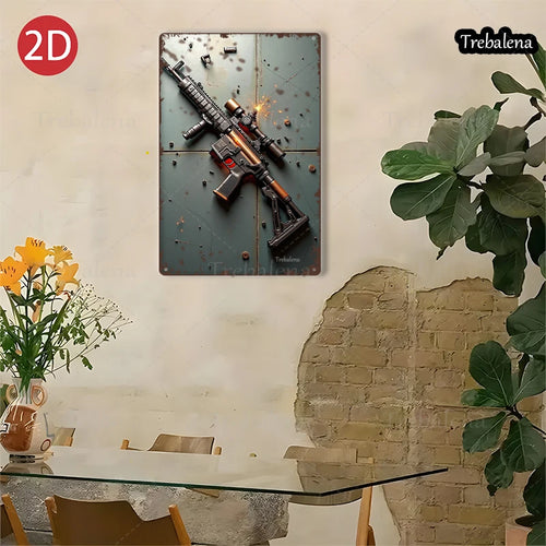 1PC 2D Flat 8*12inch Metal Sign Rustic Military Gun Art Vintage Metal Sign Decor