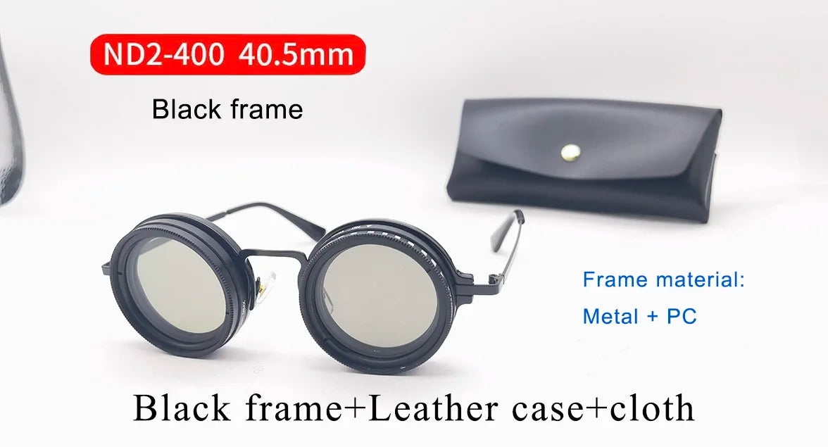 Handmade ND9 adjustable dimming sunglasses Retro Punk round men's outdoor fishing UV400 polarized driving sunglasses for women 62034-Black frame