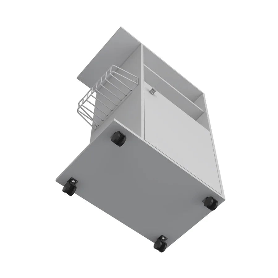 Kitchen Cart Kryot Single Door Cabinet Four Casters White Finish