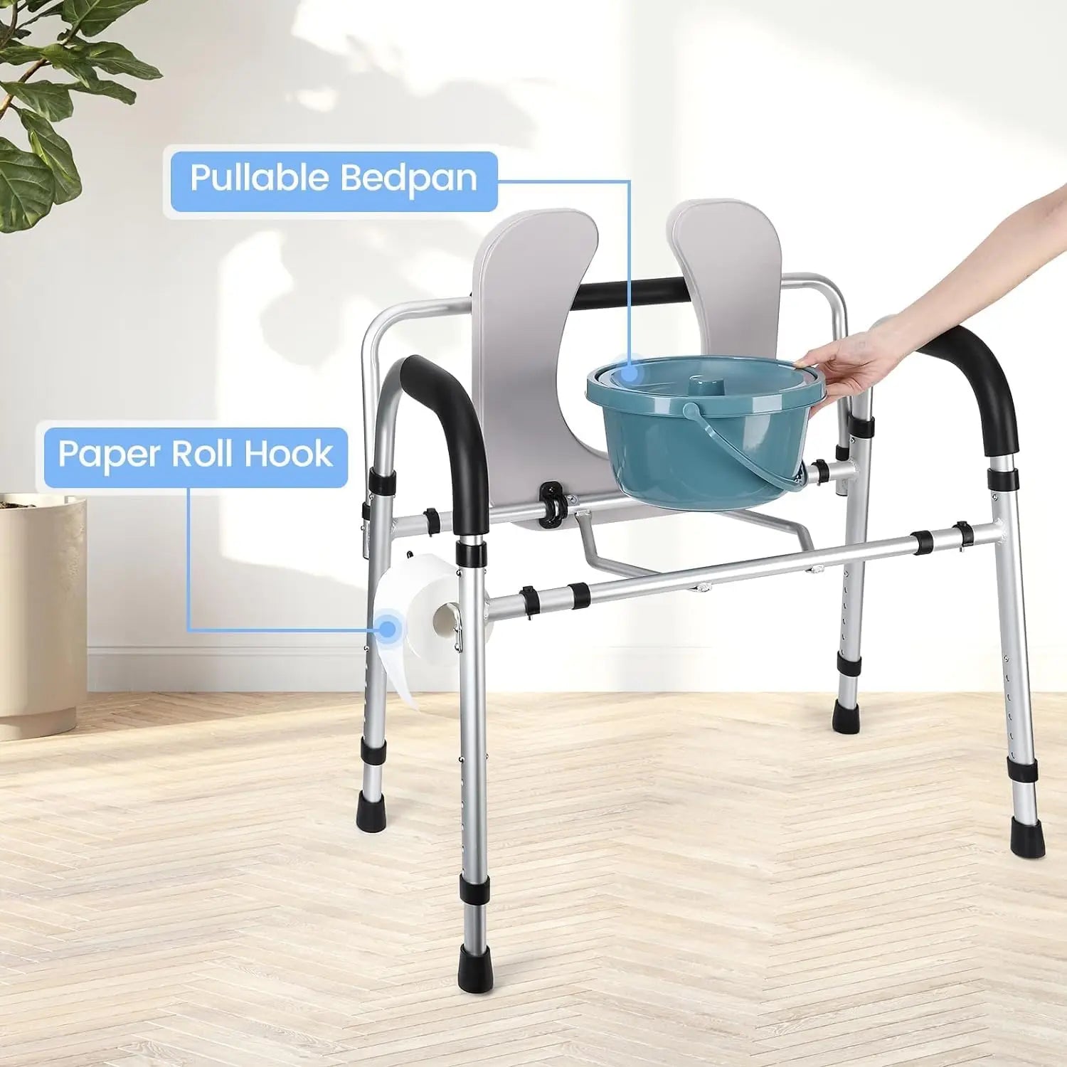 Adjustable Raised Toilet Seat Back and Handles Paper Holder Raised Cover for Senior up to 500lbs for Elderly and Disabled Safety