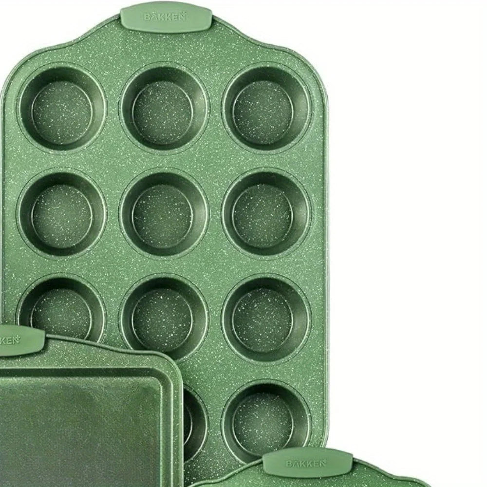 Carbon Steel Baking Pan Set - Nonstick Marble Coating, with Silicone Handles, Kitchen Essentials, Oven Safe, Set of 8