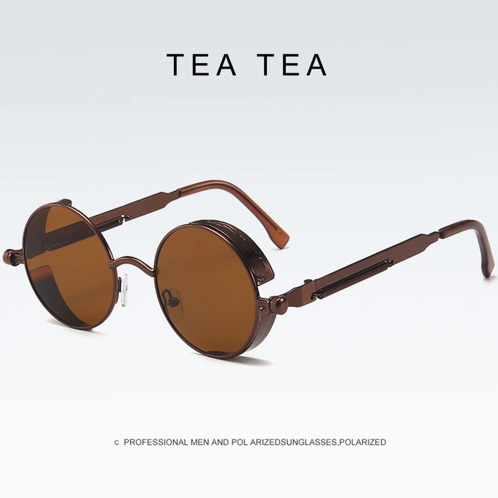2020 NEW Vintage Steampunk Sunglasses Round Punk Alloy Metal Retro Red Sun Glasses Women Goggles Men Gothic Style Shades Color 01 Punk Sunglasses