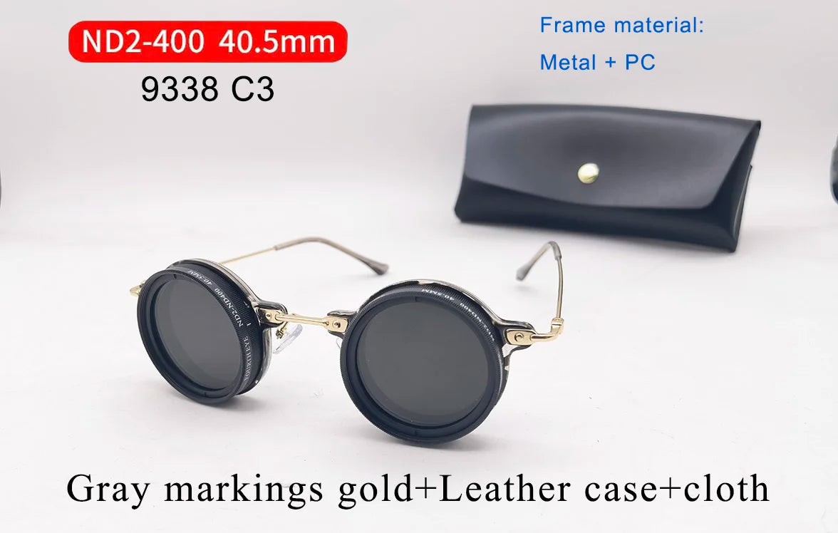 Handmade ND9 adjustable dimming sunglasses Retro Punk round men's outdoor fishing UV400 polarized driving sunglasses for women 9338-C3