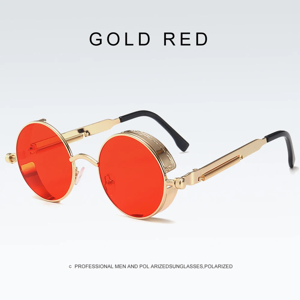 2020 NEW Vintage Steampunk Sunglasses Round Punk Alloy Metal Retro Red Sun Glasses Women Goggles Men Gothic Style Shades Color 13 Punk Sunglasses