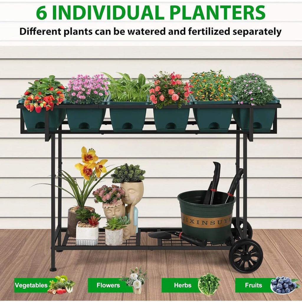 43x17x29 Plastic Garden Bed w/Wheels+Storage | Raised Planter for Vegetables & Flowers | Backyard/Patio/Balcony