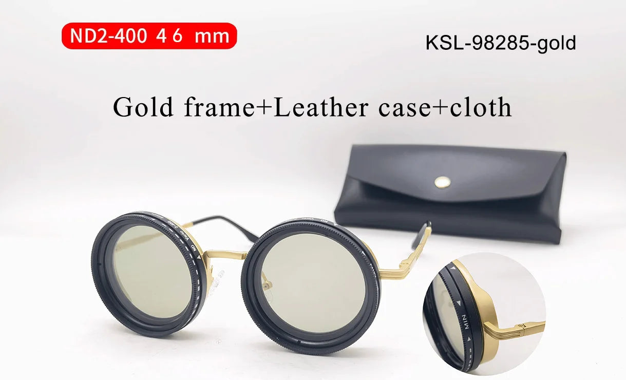 Handmade ND9 adjustable dimming sunglasses Retro Punk round men's outdoor fishing UV400 polarized driving sunglasses for women KSL-98285-gold