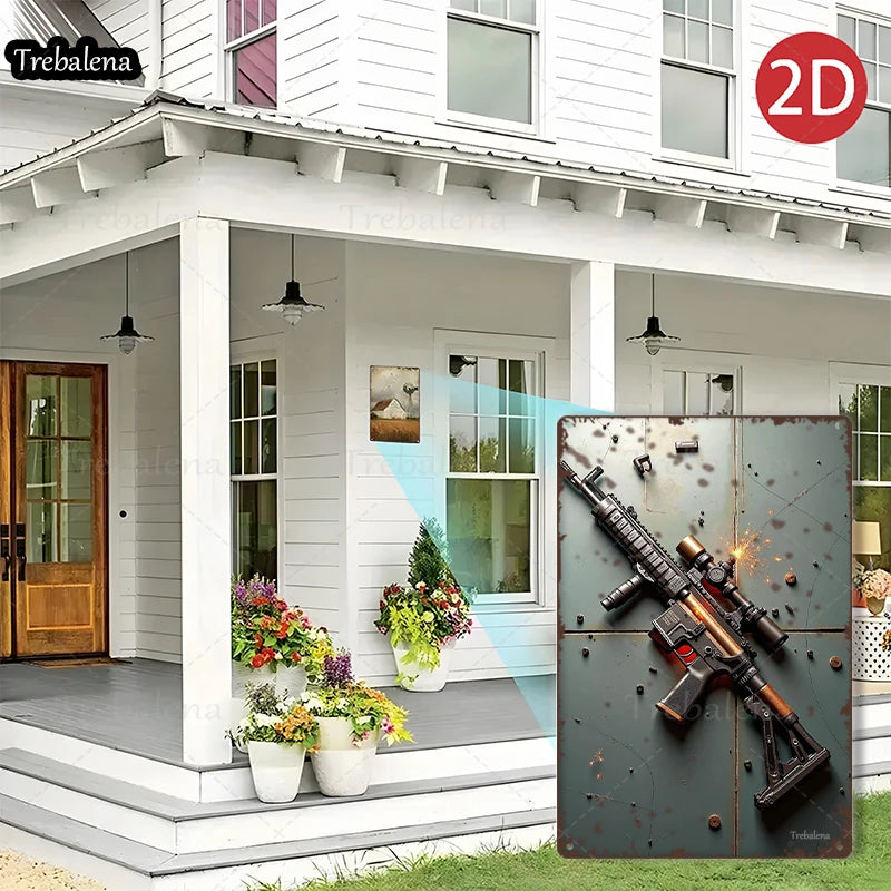 1PC 2D Flat 8*12inch Metal Sign Rustic Military Gun Art Vintage Metal Sign Decor