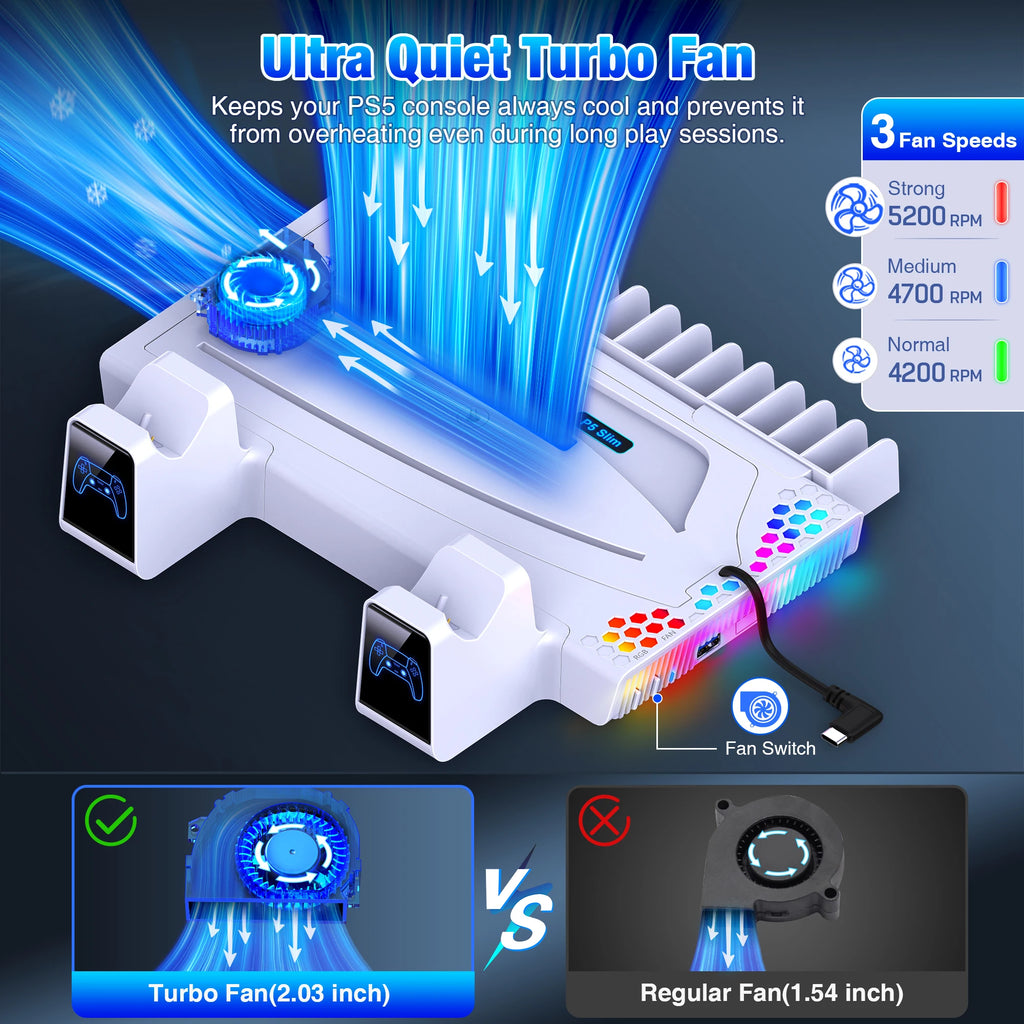 BEBONCOOL S3000 Vertical Stand For PlayStation 5 Slim/PlayStation 5 Cooling Station Notebook-Grade Cooler DualSense Charger
