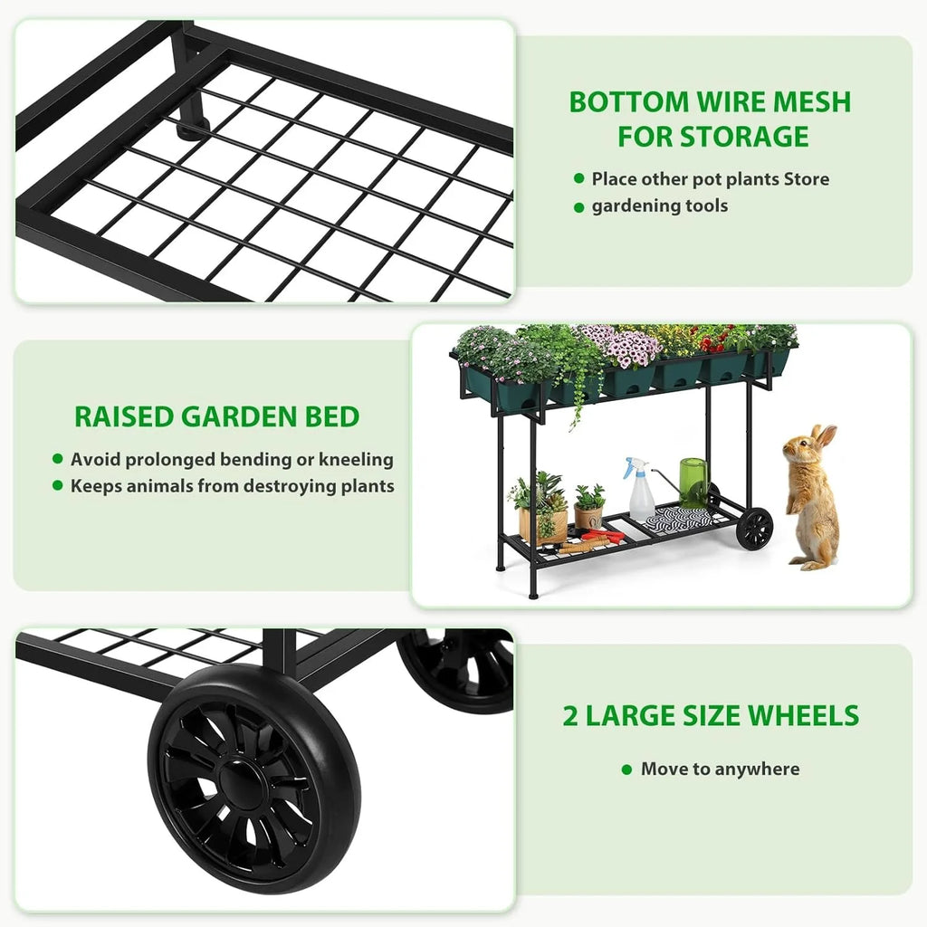 43x17x29 Plastic Garden Bed w/Wheels+Storage | Raised Planter for Vegetables & Flowers | Backyard/Patio/Balcony