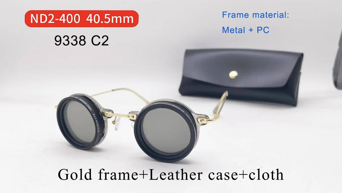 Handmade ND9 adjustable dimming sunglasses Retro Punk round men's outdoor fishing UV400 polarized driving sunglasses for women 9338-C2