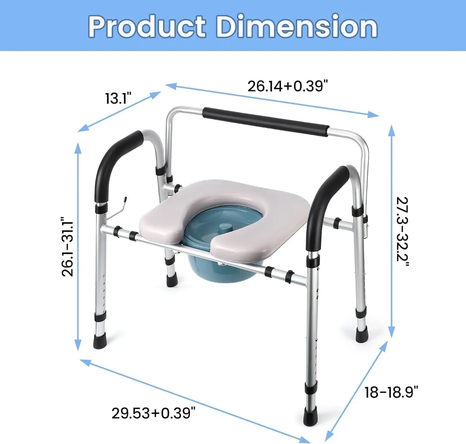 Adjustable Raised Toilet Seat Back and Handles Paper Holder Raised Cover for Senior up to 500lbs for Elderly and Disabled Safety