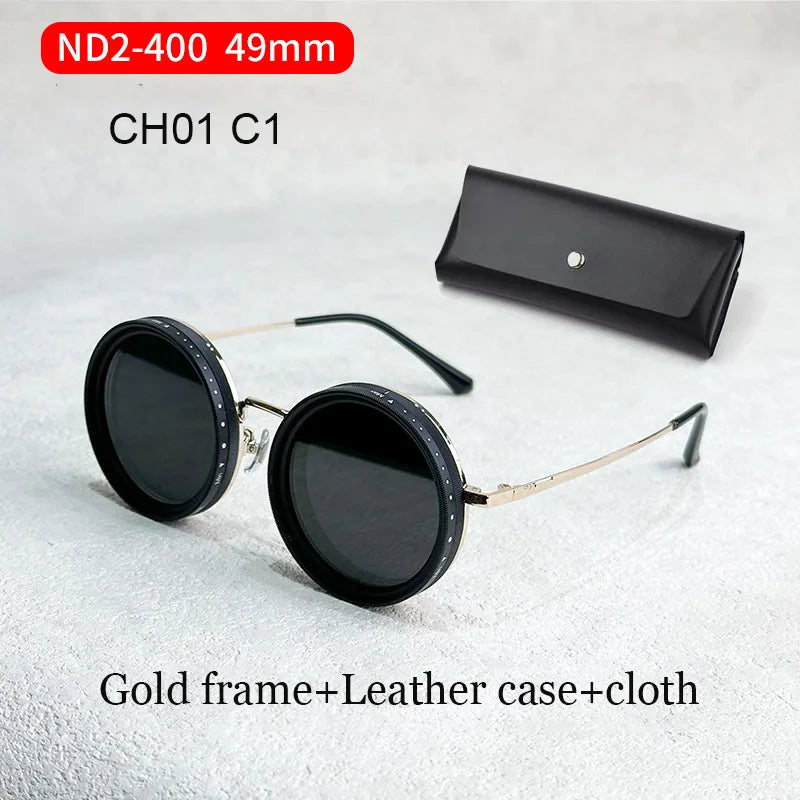 Handmade ND9 adjustable dimming sunglasses Retro Punk round men's outdoor fishing UV400 polarized driving sunglasses for women CH01 C1 49mm camera