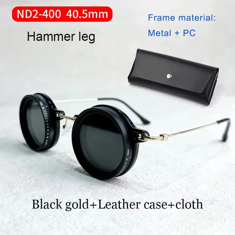Handmade ND9 adjustable dimming sunglasses Retro Punk round men's outdoor fishing UV400 polarized driving sunglasses for women Hammer leg 41mm
