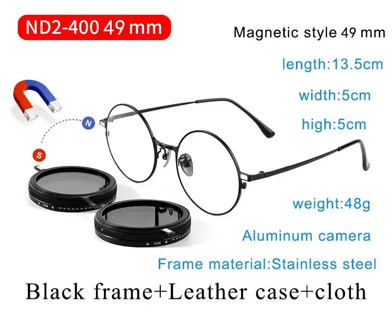 Handmade ND9 adjustable dimming sunglasses Retro Punk round men's outdoor fishing UV400 polarized driving sunglasses for women Magnetic style 49mm