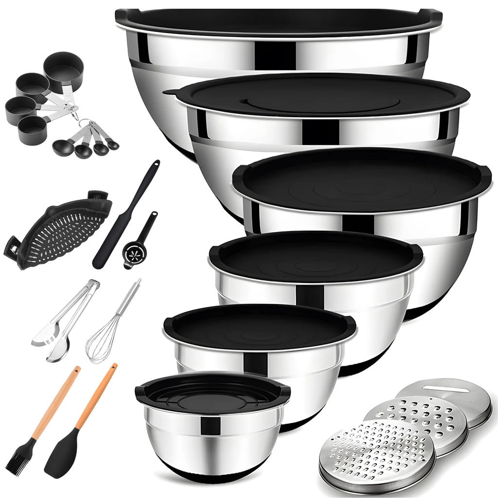 30pcs Stainless Steel Mixing Bowl Set - Various Sizes Premium Kitchen Essentials for Mixing and Serving - Non-Slip