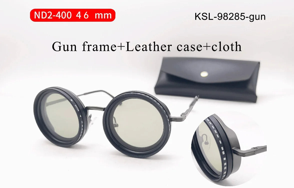 Handmade ND9 adjustable dimming sunglasses Retro Punk round men's outdoor fishing UV400 polarized driving sunglasses for women KSL-98285-gun