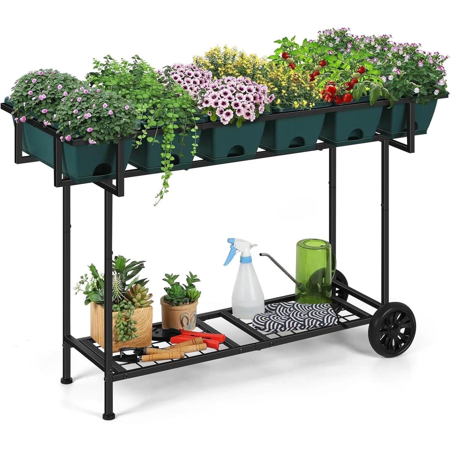 43x17x29 Plastic Garden Bed w/Wheels+Storage | Raised Planter for Vegetables & Flowers | Backyard/Patio/Balcony United States green