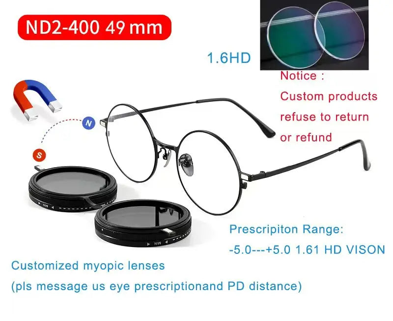 Handmade ND9 adjustable dimming sunglasses Retro Punk round men's outdoor fishing UV400 polarized driving sunglasses for women Magnetic with1.6HD