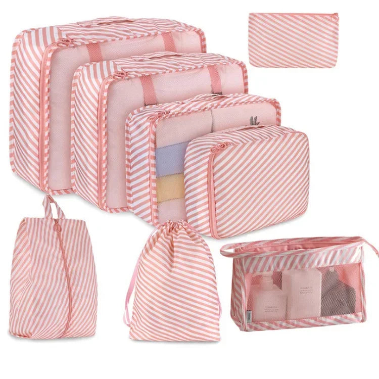 8 Pieces Set Travel Organizer Storage Bags Suitcase Packing Set Storage Cases Portable Luggage Organizer Storage Bags for Travel Pink Stripe United States