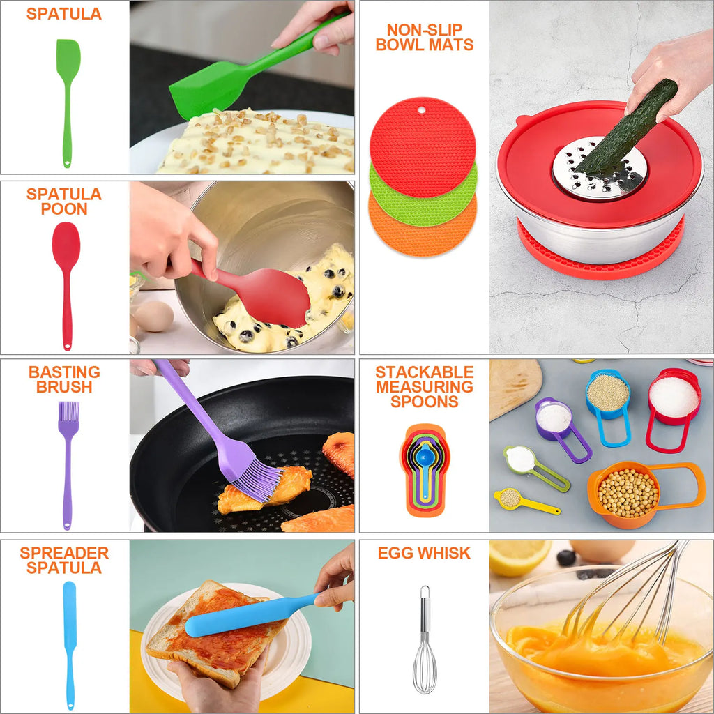 29-Piece Stainless Steel Mixing Bowl Set - Various Sizes Premium Kitchen Essentials for Mixing and Serving - Non-Slip