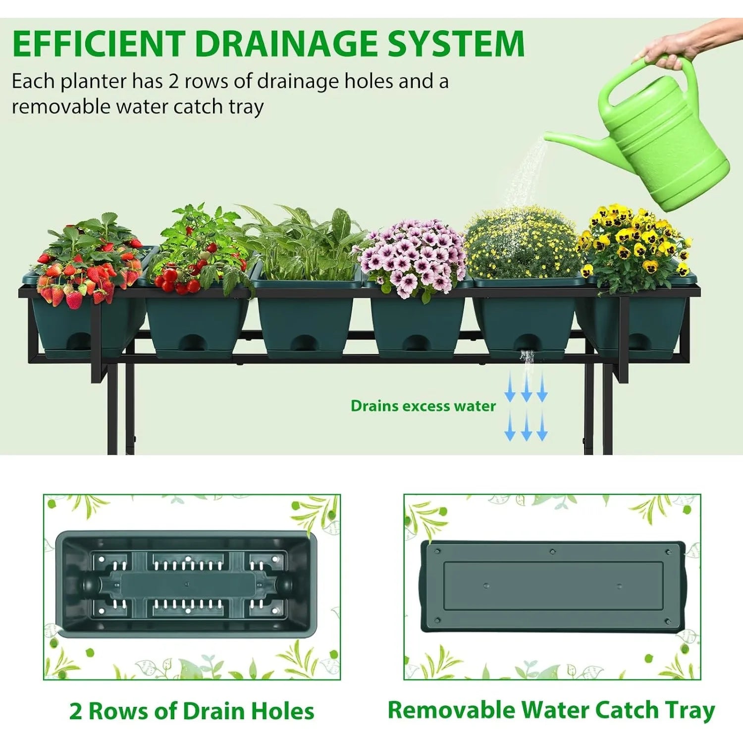 43x17x29 Plastic Garden Bed w/Wheels+Storage | Raised Planter for Vegetables & Flowers | Backyard/Patio/Balcony