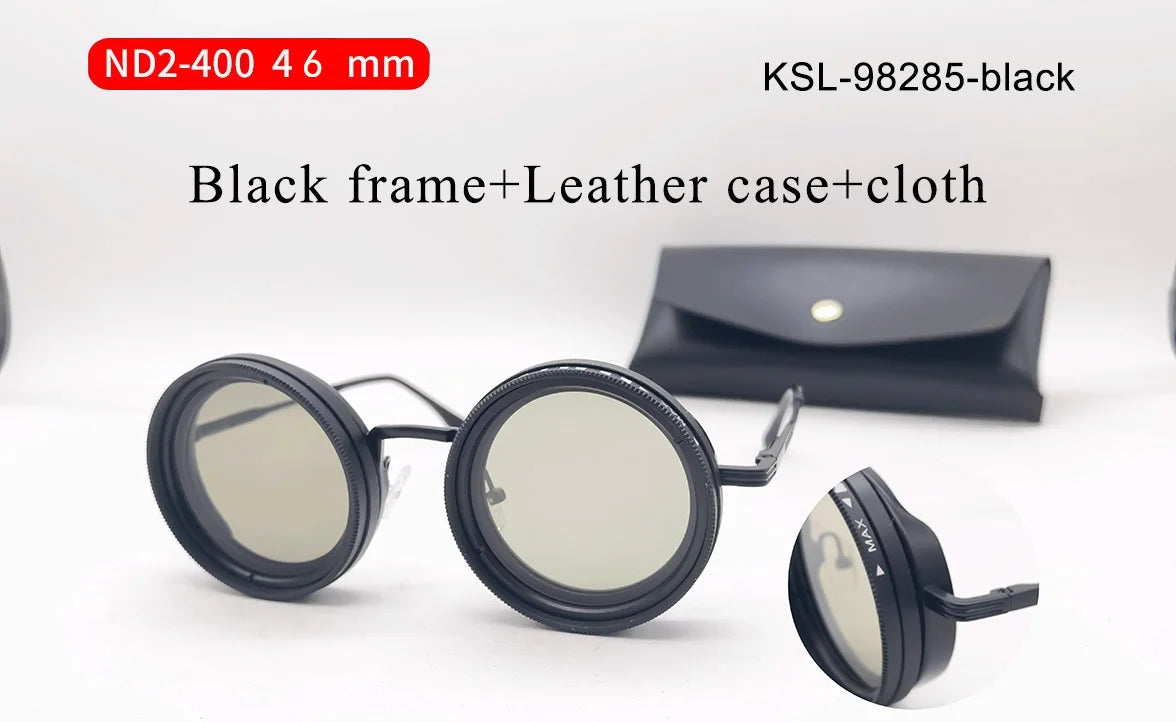 Handmade ND9 adjustable dimming sunglasses Retro Punk round men's outdoor fishing UV400 polarized driving sunglasses for women KSL-98285-black