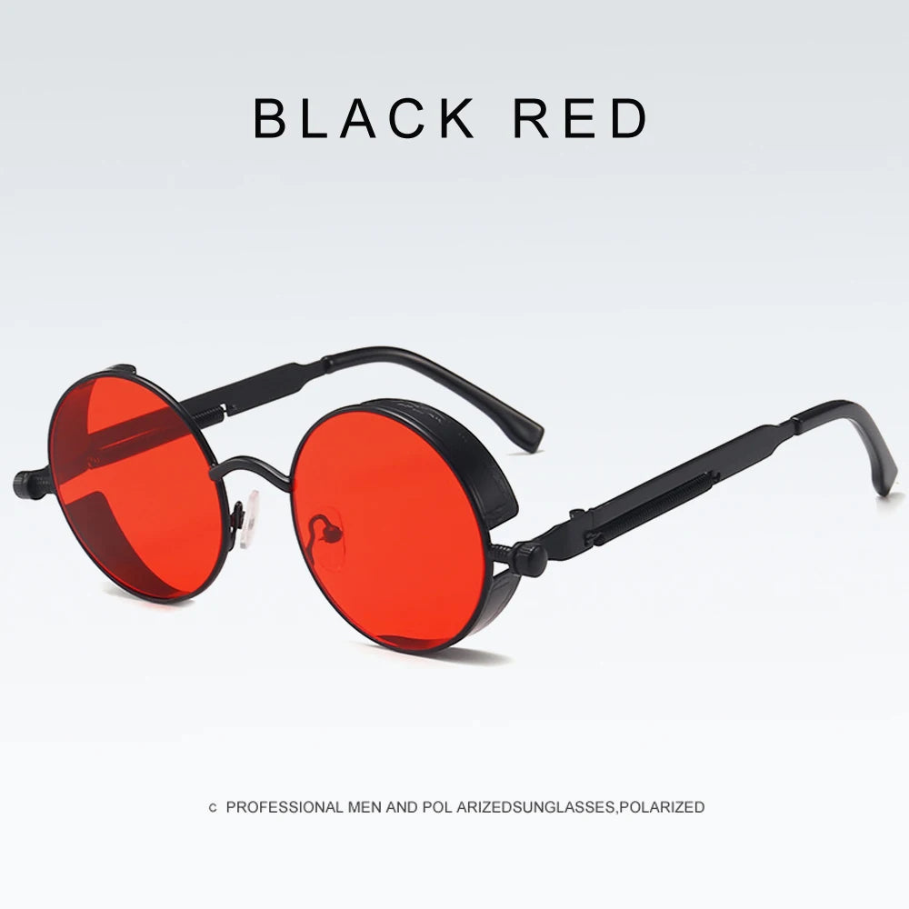 2020 NEW Vintage Steampunk Sunglasses Round Punk Alloy Metal Retro Red Sun Glasses Women Goggles Men Gothic Style Shades Color 04 Punk Sunglasses