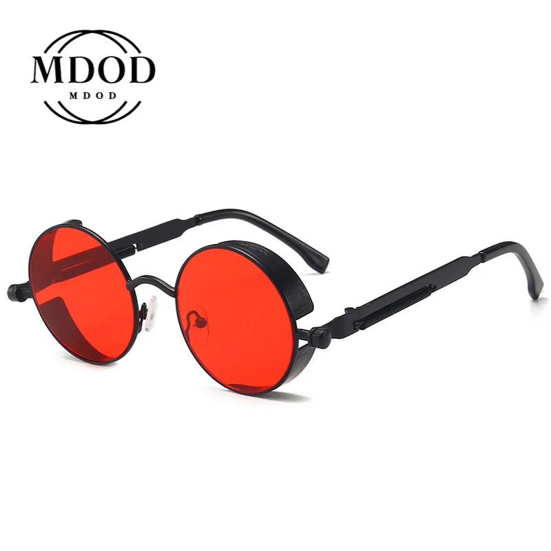 2020 NEW Vintage Steampunk Sunglasses Round Punk Alloy Metal Retro Red Sun Glasses Women Goggles Men Gothic Style Shades