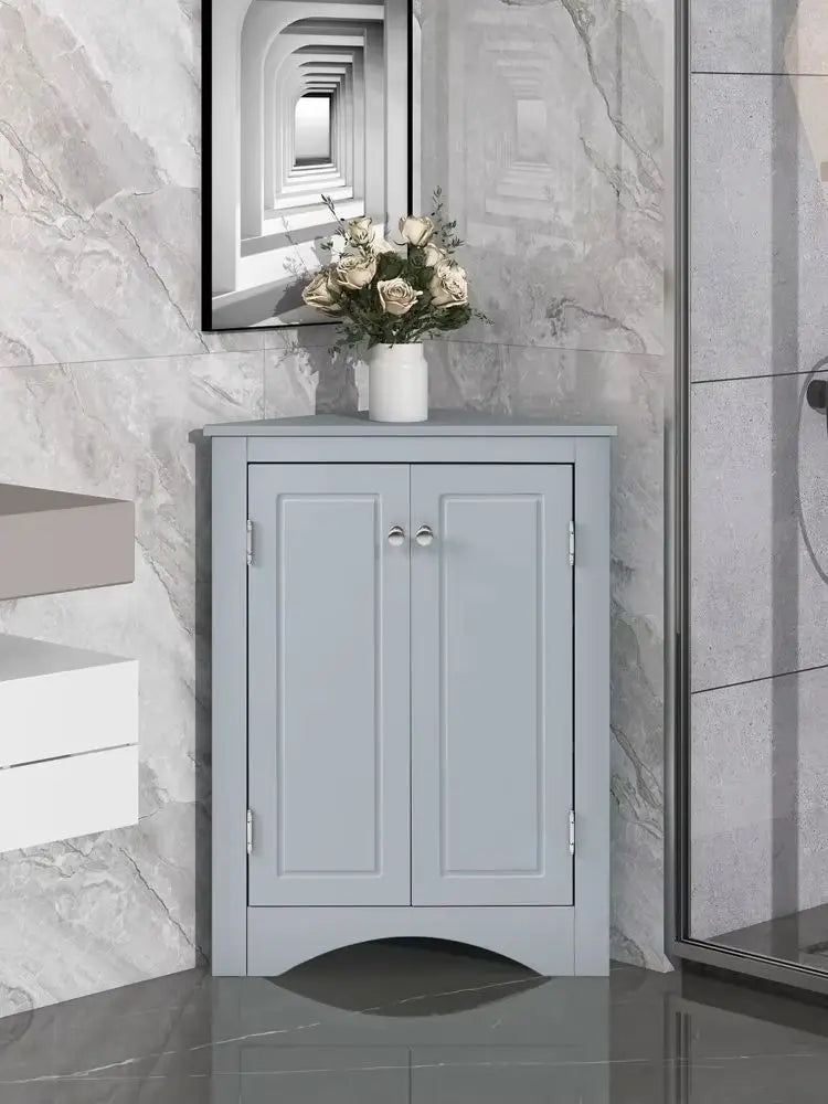 Triangular Bathroom Corner Cabinet with Doors Adjustable Shelves Freestanding Floor Storage Cabinet Furniture for Home Kitchen Blue United States