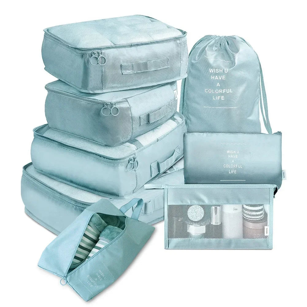 8 Pieces Set Travel Organizer Storage Bags Suitcase Packing Set Storage Cases Portable Luggage Organizer Storage Bags for Travel light blue United States