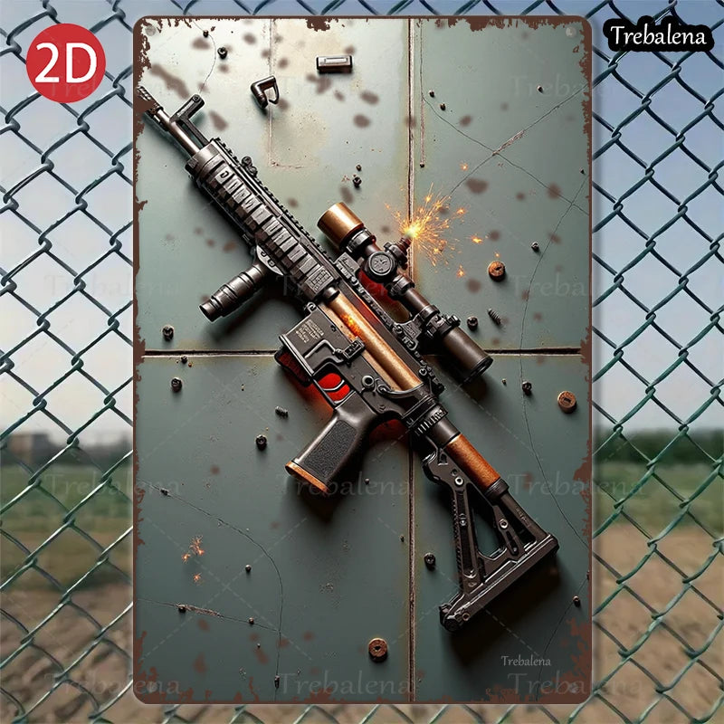 1PC 2D Flat 8*12inch Metal Sign Rustic Military Gun Art Vintage Metal Sign Decor L United States
