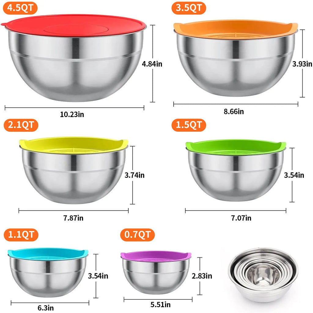 29-Piece Stainless Steel Mixing Bowl Set - Various Sizes Premium Kitchen Essentials for Mixing and Serving - Non-Slip
